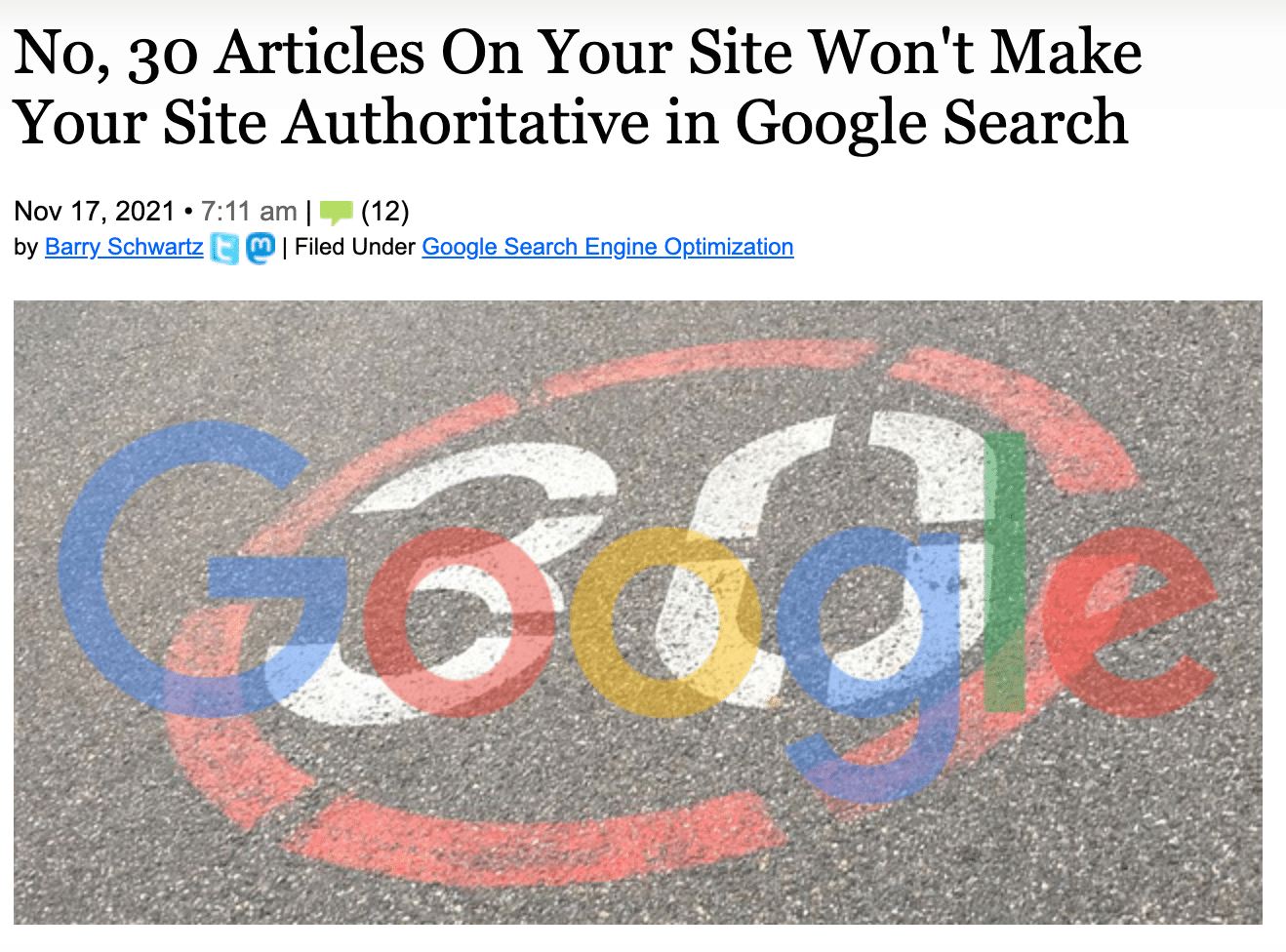 SaaS blog topic: No, 30 articles on your site won't make your site authoritative in Google Search
