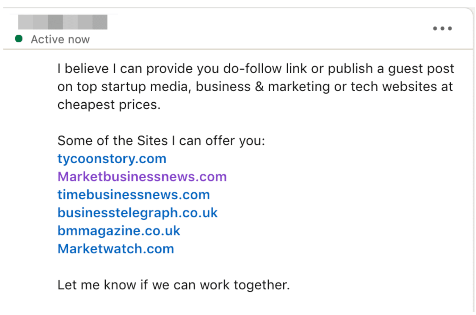 Example of email outreach for external links and guest posting for SaaS that shouldn't be accepted
