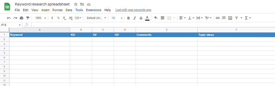 Keyword research for SaaS spreadsheet