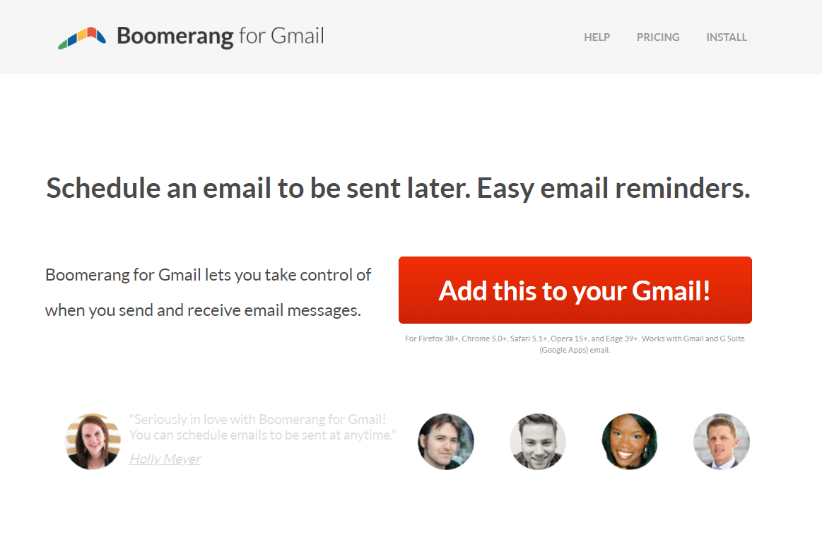 SaaS marketing plan: Boomerang for Gmail CTA