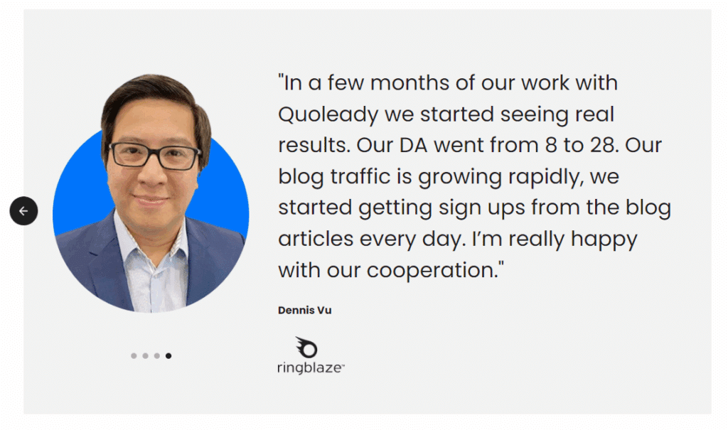 Quoleady customer testimonial