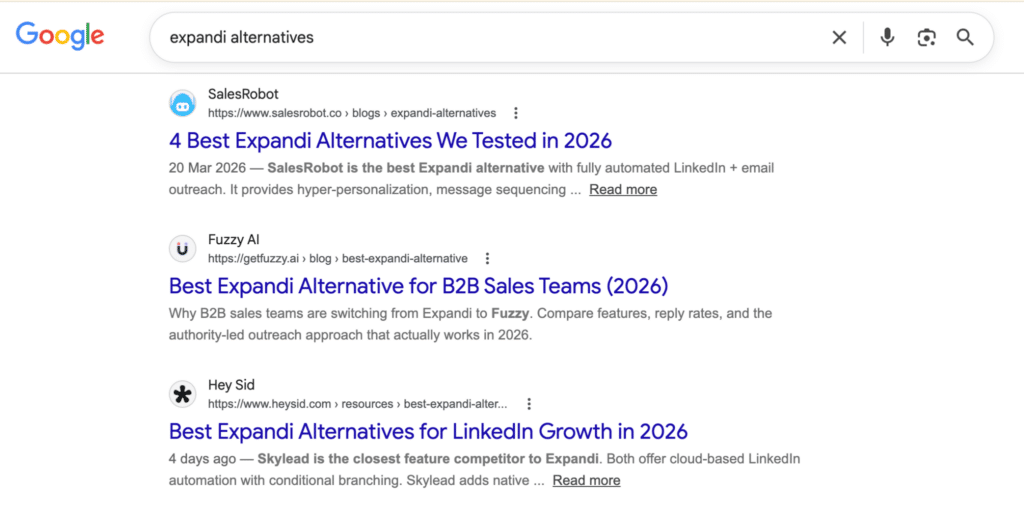 Quoleady client Expandi listicles in SERP