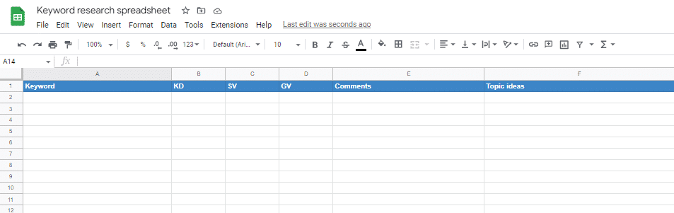 Store your keywords in a spreadsheet
