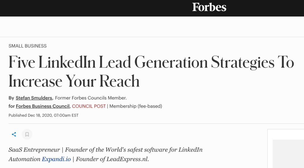 Quoleady’s client, Expandio’s article published on Forbes