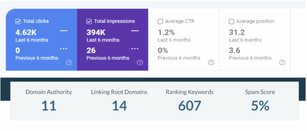 results on google search console for ResponseScribe after 6 months