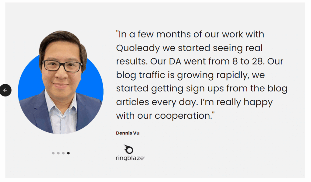 Quoleady customer testimonial