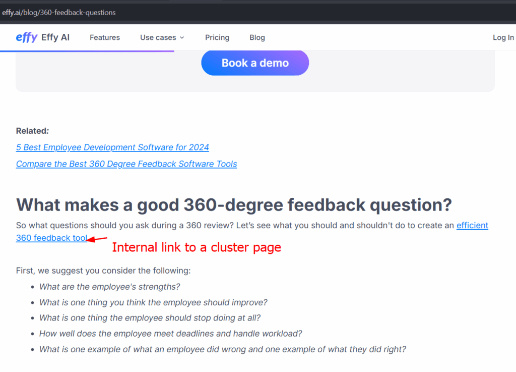 A description of an internal link in a pillar page