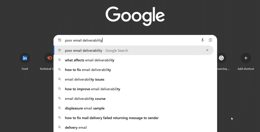 A screenshot of Google autosuggestion