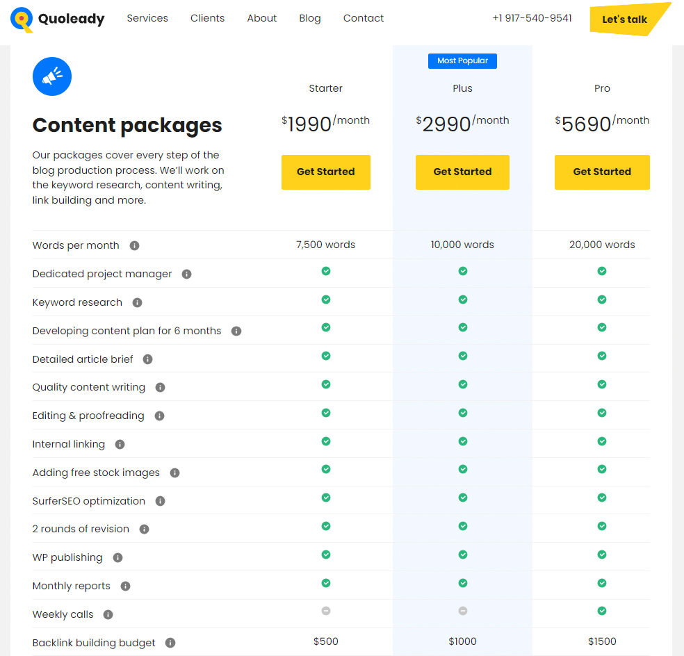 Quoleady pricing for growth marketing services and growth hacking