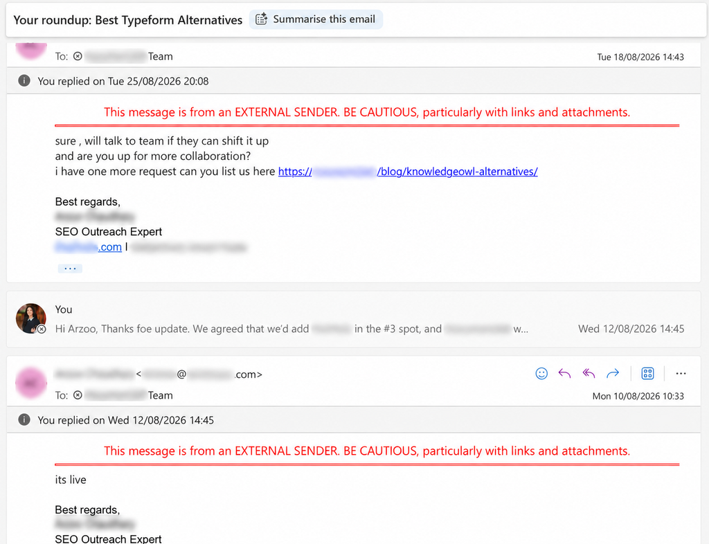 stay in touch after link placement